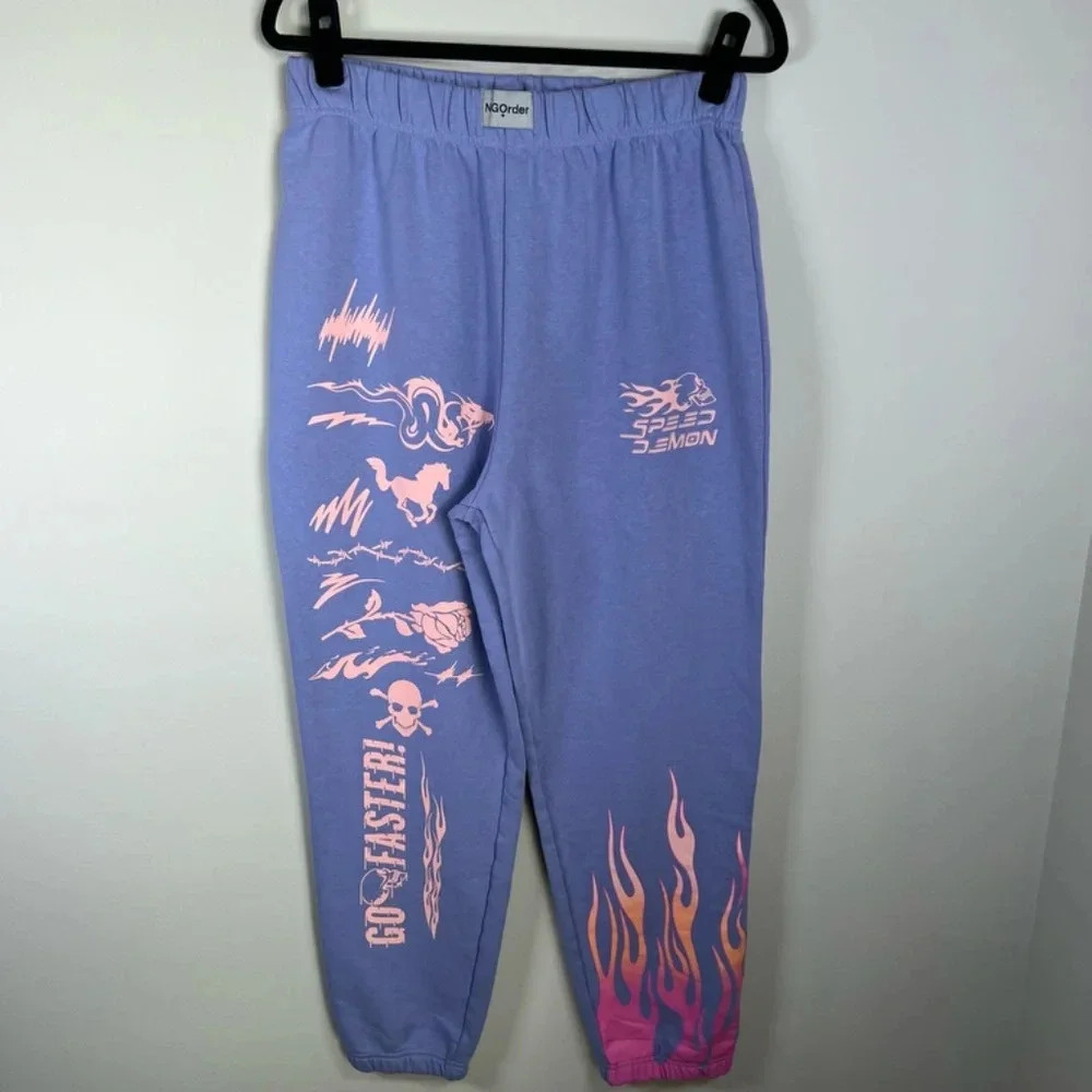 NGOrder Jogger Sweatpants Purple Pink Graphic Speed Demon Racing Street Sz Large - Picture 2 of 14